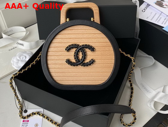 Chanel Small Vanity Case Beech Wood Calfskin Gold Tone Metal Beige and Black Ref AS2928 Replica