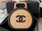 Chanel Small Vanity Case Beech Wood Calfskin Gold Tone Metal Beige and Black Ref AS2928 Replica