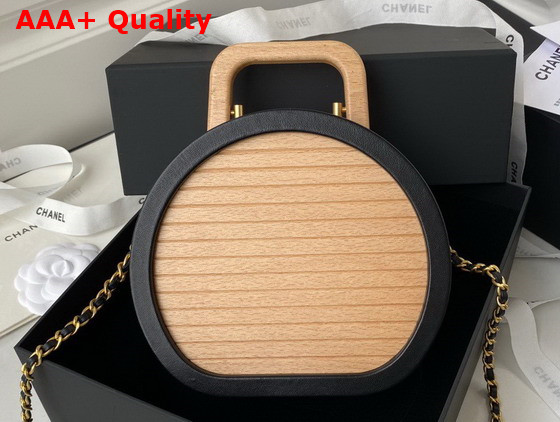 Chanel Small Vanity Case Beech Wood Calfskin Gold Tone Metal Beige and Black Ref AS2928 Replica