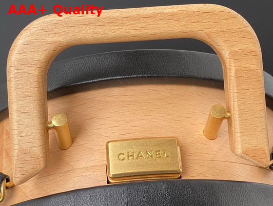 Chanel Small Vanity Case Beech Wood Calfskin Gold Tone Metal Beige and Black Ref AS2928 Replica