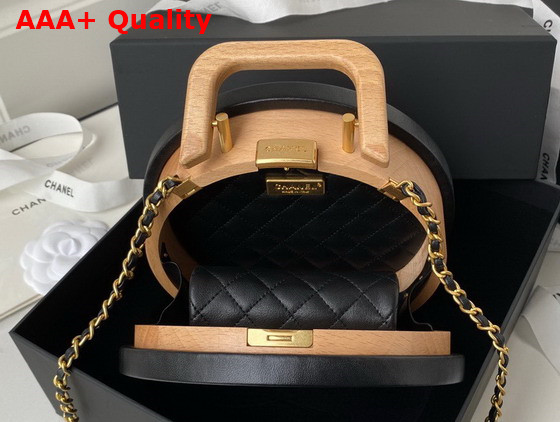 Chanel Small Vanity Case Beech Wood Calfskin Gold Tone Metal Beige and Black Ref AS2928 Replica