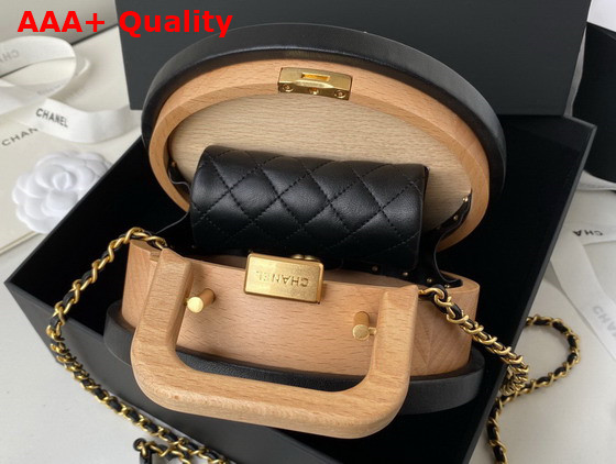 Chanel Small Vanity Case Beech Wood Calfskin Gold Tone Metal Beige and Black Ref AS2928 Replica