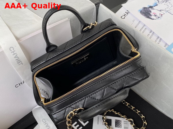 Chanel Small Vanity Case Black Calfskin Gold Tone Metal AS3344 Replica