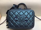 Chanel Small Vanity Case Dark Turquoise Grained Metallic Lambskin Iridescent Metal