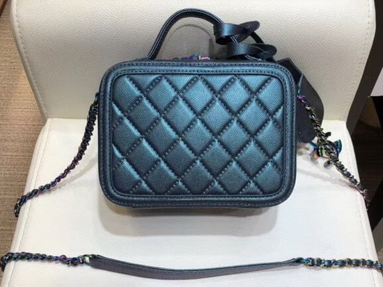 Chanel Small Vanity Case Dark Turquoise Grained Metallic Lambskin Iridescent Metal