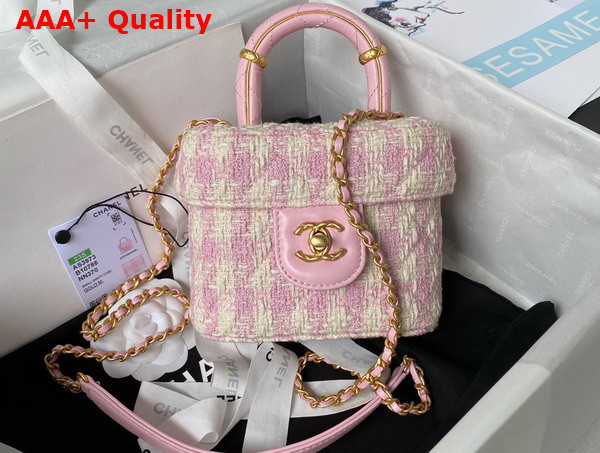 Chanel Small Vanity Case Pink and Milky White Tweed Lambskin and Gold Tone Metal AS3973 Replica