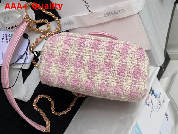 Chanel Small Vanity Case Pink and Milky White Tweed Lambskin and Gold Tone Metal AS3973 Replica