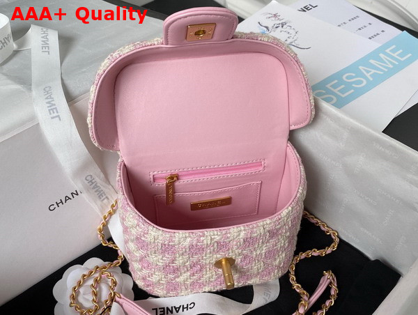 Chanel Small Vanity Case Pink and Milky White Tweed Lambskin and Gold Tone Metal AS3973 Replica