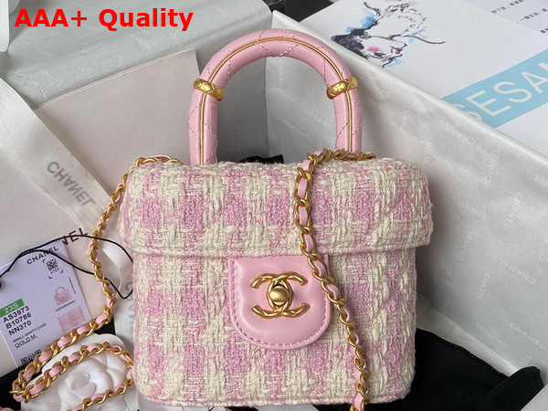 Chanel Small Vanity Case Pink and Milky White Tweed Lambskin and Gold Tone Metal AS3973 Replica