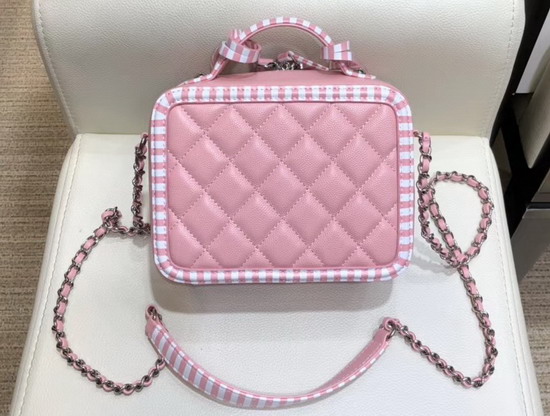 Chanel Small Vanity Case Pink and White Grained Calfskin A93342