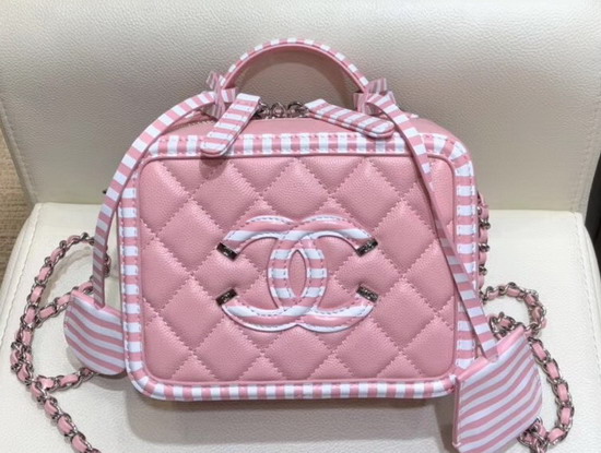 Chanel Small Vanity Case Pink and White Grained Calfskin A93342