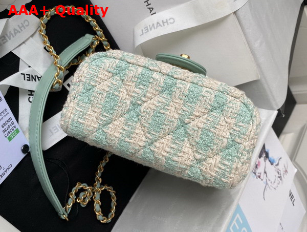 Chanel Small Vanity Case Tweed Lambskin and Gold Tone Metal Pale Blue and Milky White AS3973 Replica