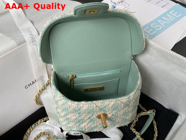 Chanel Small Vanity Case Tweed Lambskin and Gold Tone Metal Pale Blue and Milky White AS3973 Replica