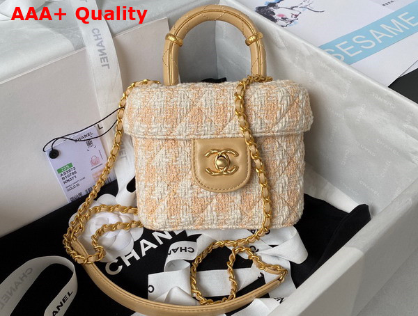 Chanel Small Vanity Case Tweed Lambskin and Gold Tone Metal Yellow and Milky White AS3973 Replica