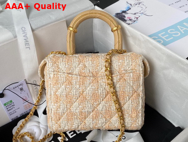 Chanel Small Vanity Case Tweed Lambskin and Gold Tone Metal Yellow and Milky White AS3973 Replica