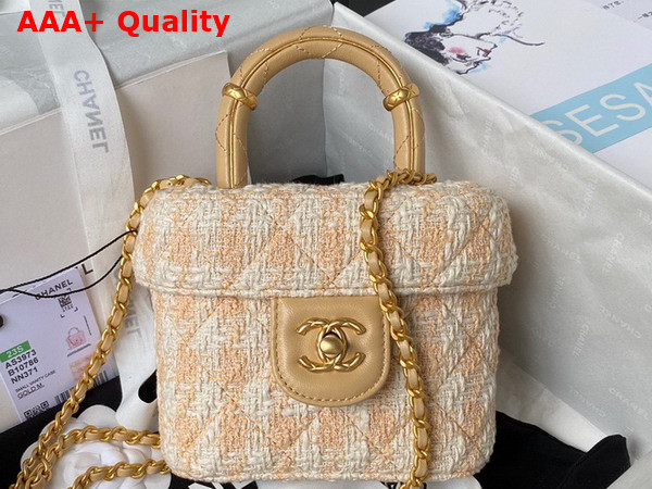 Chanel Small Vanity Case Tweed Lambskin and Gold Tone Metal Yellow and Milky White AS3973 Replica