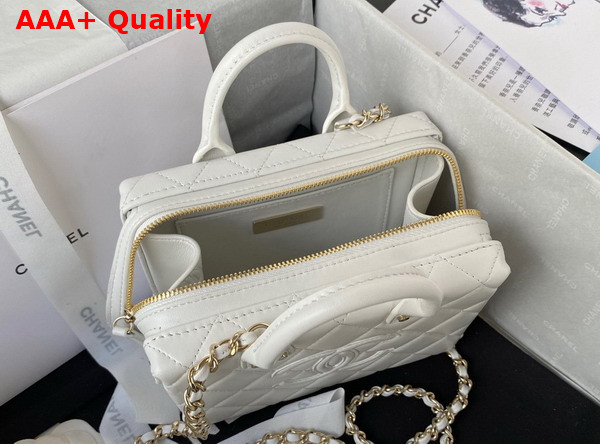 Chanel Small Vanity Case White Calfskin Gold Tone Metal AS3344 Replica