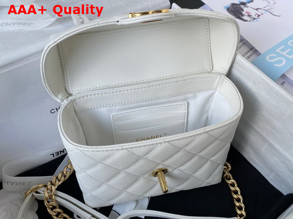 Chanel Small Vanity Case White Grained Calfskin Gold Tone Metal Ref AS3729 Replica