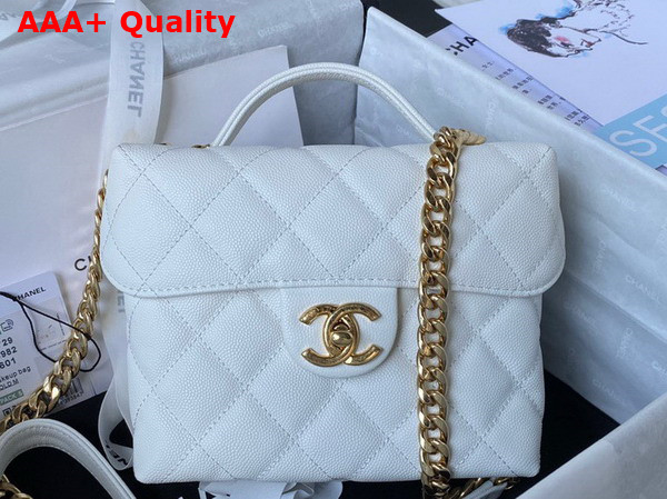 Chanel Small Vanity Case White Grained Calfskin Gold Tone Metal Ref AS3729 Replica