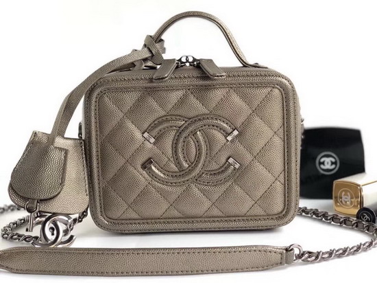 Chanel Small Vanity Case in Antique Silver Grained Metallic Lambskin