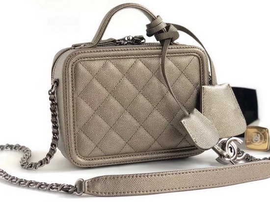 Chanel Small Vanity Case in Antique Silver Grained Metallic Lambskin