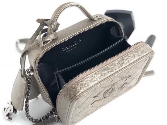 Chanel Small Vanity Case in Antique Silver Grained Metallic Lambskin