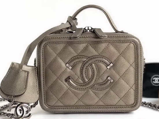 Chanel Small Vanity Case in Antique Silver Grained Metallic Lambskin