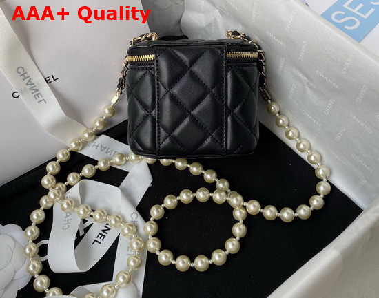 Chanel Small Vanity Case in Black Lambskin with Pearl Shoulder Strap Replica