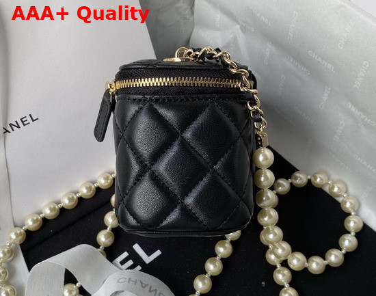 Chanel Small Vanity Case in Black Lambskin with Pearl Shoulder Strap Replica