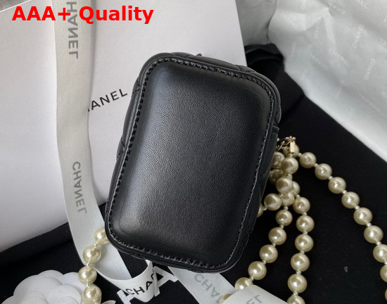 Chanel Small Vanity Case in Black Lambskin with Pearl Shoulder Strap Replica