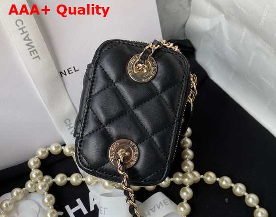 Chanel Small Vanity Case in Black Lambskin with Pearl Shoulder Strap Replica