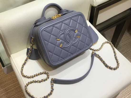 Chanel Small Vanity Case in Grey Caviar Leather