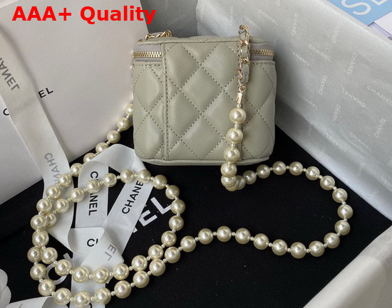 Chanel Small Vanity Case in Grey Lambskin with Pearl Shoulder Strap Replica