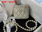 Chanel Small Vanity Case in Grey Lambskin with Pearl Shoulder Strap Replica