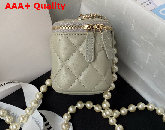 Chanel Small Vanity Case in Grey Lambskin with Pearl Shoulder Strap Replica