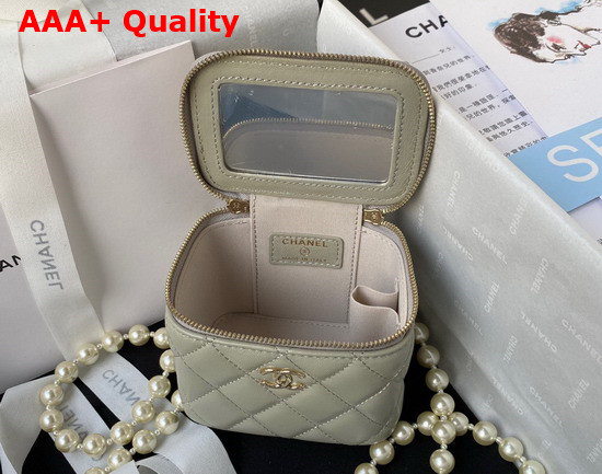 Chanel Small Vanity Case in Grey Lambskin with Pearl Shoulder Strap Replica