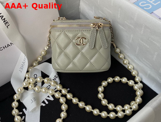 Chanel Small Vanity Case in Grey Lambskin with Pearl Shoulder Strap Replica