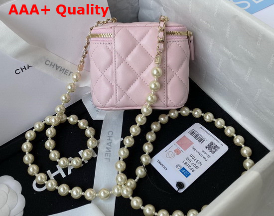 Chanel Small Vanity Case in Pink Lambskin with Pearl Shoulder Strap Replica