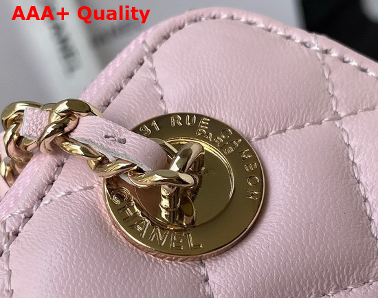 Chanel Small Vanity Case in Pink Lambskin with Pearl Shoulder Strap Replica