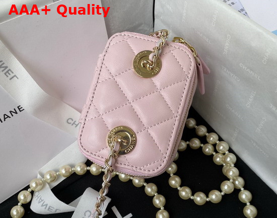 Chanel Small Vanity Case in Pink Lambskin with Pearl Shoulder Strap Replica