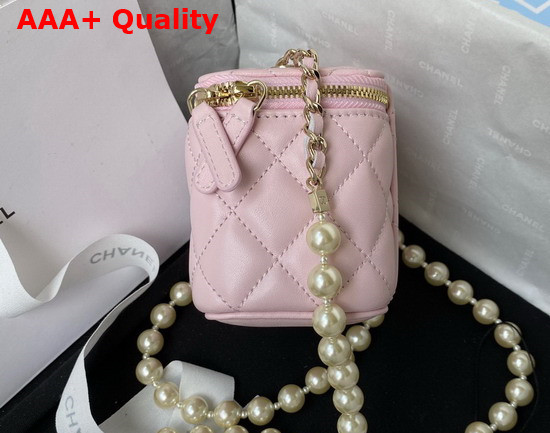 Chanel Small Vanity Case in Pink Lambskin with Pearl Shoulder Strap Replica