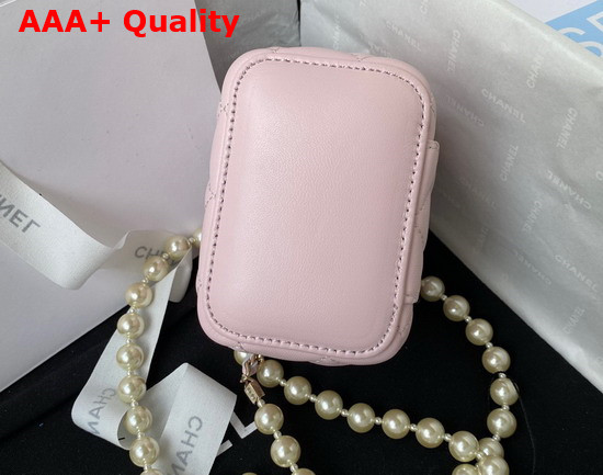 Chanel Small Vanity Case in Pink Lambskin with Pearl Shoulder Strap Replica