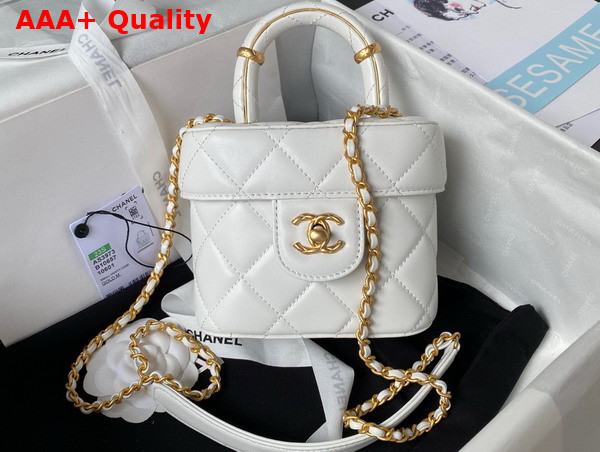 Chanel Small Vanity Case in White Lambskin and Gold Tone Metal AS3973 Replica