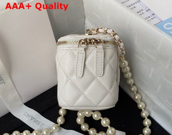 Chanel Small Vanity Case in White Lambskin with Pearl Shoulder Strap Replica