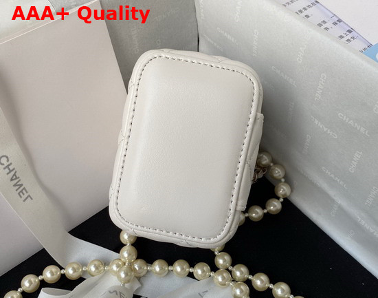 Chanel Small Vanity Case in White Lambskin with Pearl Shoulder Strap Replica