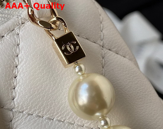 Chanel Small Vanity Case in White Lambskin with Pearl Shoulder Strap Replica