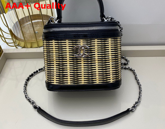 Chanel Small Vanity Case in Woven Rattan and Black Calfskin AS1352 Replica