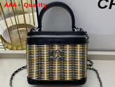 Chanel Small Vanity Case in Woven Rattan and Black Calfskin AS1352 Replica