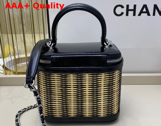 Chanel Small Vanity Case in Woven Rattan and Black Calfskin AS1352 Replica