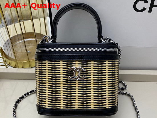 Chanel Small Vanity Case in Woven Rattan and Black Calfskin AS1352 Replica